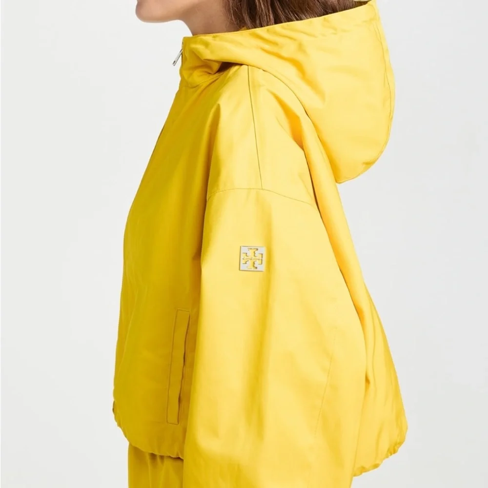 Tory Burch Tory Sport Cropped Windbreaker Jacket‎ Yellow Hooded Size Small